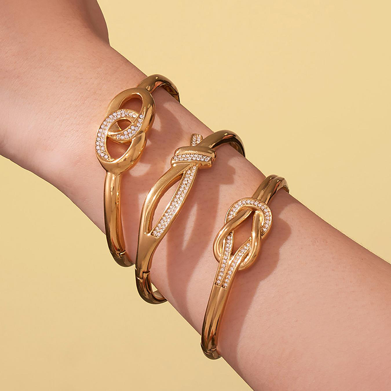 18K gold-plated zircon bracelet, women's jewelry, stainless steel bangle, artificial diamond, colorfast