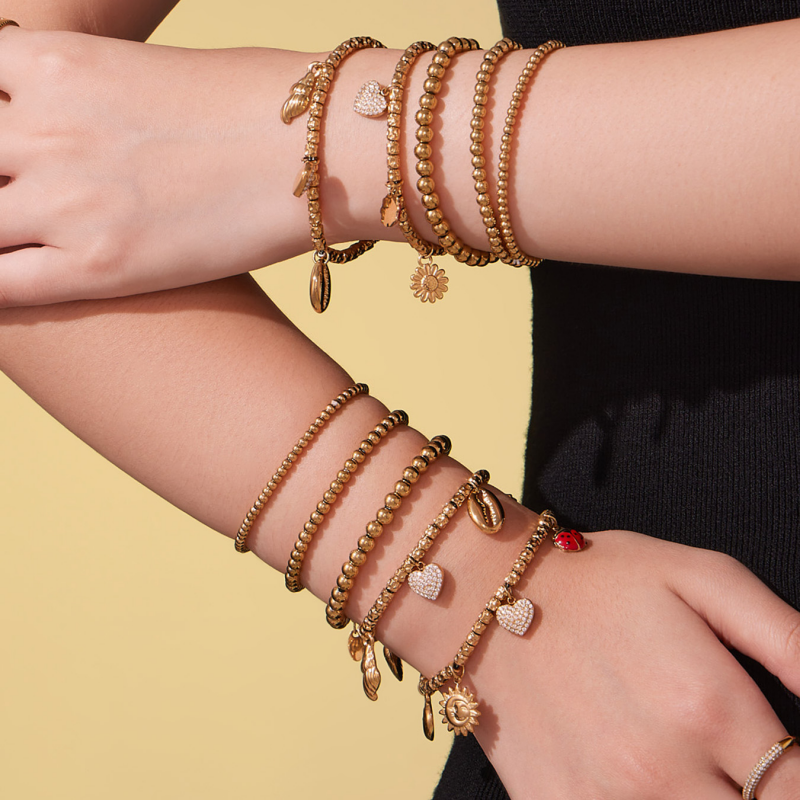 Women's bracelet, 18K gold plated, with cubic zirconia heart pendant, women's jewelry gift bracelet