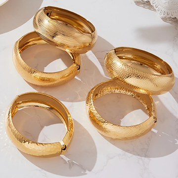 Gold bangle bracelet for women, spring hinged stackable bracelet set, fashionable cuff bracelet, stackable fashion jewelry gift