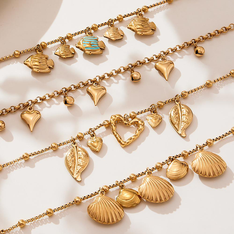 Women's bracelet with heart-shaped pendant, Bohemian style, 18K gold plated, non-fading, holiday-style jewelry