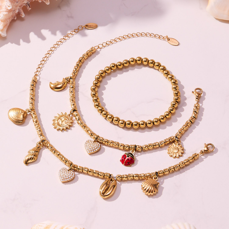 Women's bracelet, 18K gold plated, with cubic zirconia heart pendant, women's jewelry gift bracelet