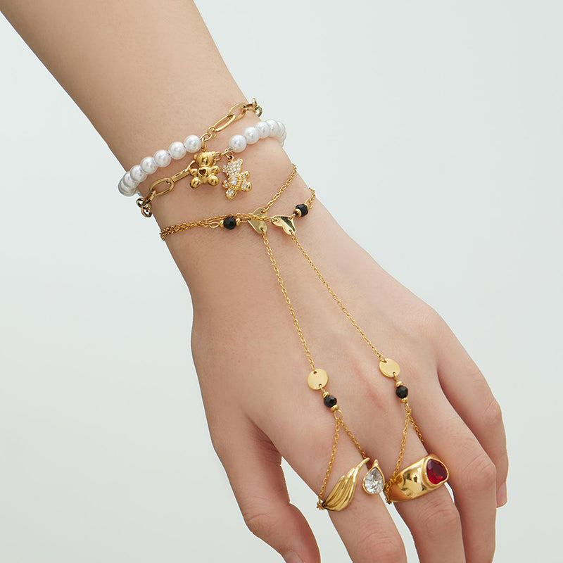 Women's Shell Bead Bracelet, 18K Gold Plated Bracelet with Zircon Pendant, Women's Jewelry Gift