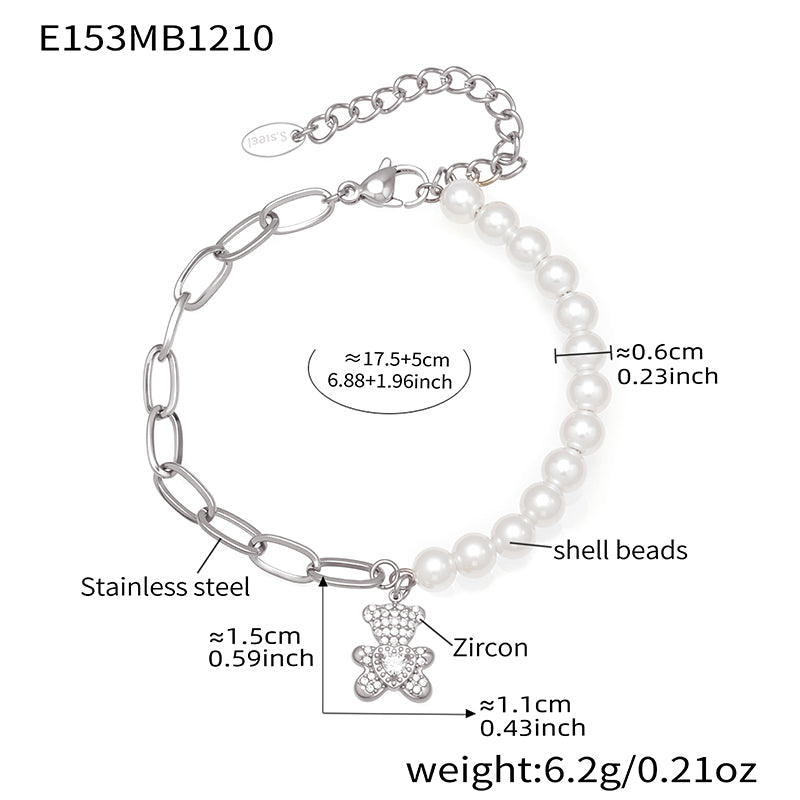 Women's Shell Bead Bracelet, 18K Gold Plated Bracelet with Zircon Pendant, Women's Jewelry Gift