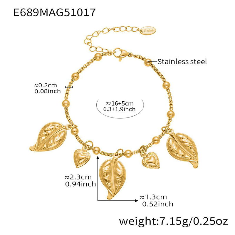 Women's bracelet with heart-shaped pendant, Bohemian style, 18K gold plated, non-fading, holiday-style jewelry