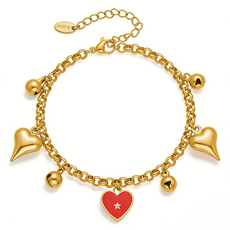 Women's bracelet with heart-shaped pendant, Bohemian style, 18K gold plated, non-fading, holiday-style jewelry
