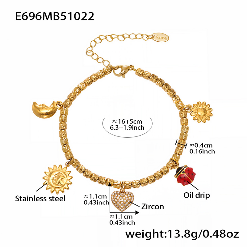 Women's bracelet, 18K gold plated, with cubic zirconia heart pendant, women's jewelry gift bracelet