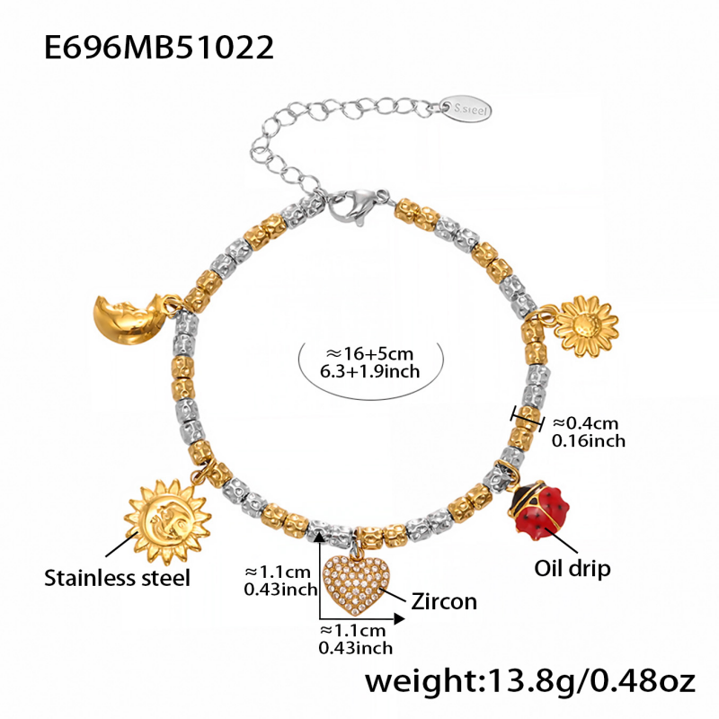 Women's bracelet, 18K gold plated, with cubic zirconia heart pendant, women's jewelry gift bracelet