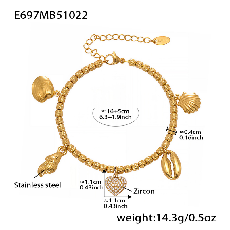 Women's bracelet, 18K gold plated, with cubic zirconia heart pendant, women's jewelry gift bracelet