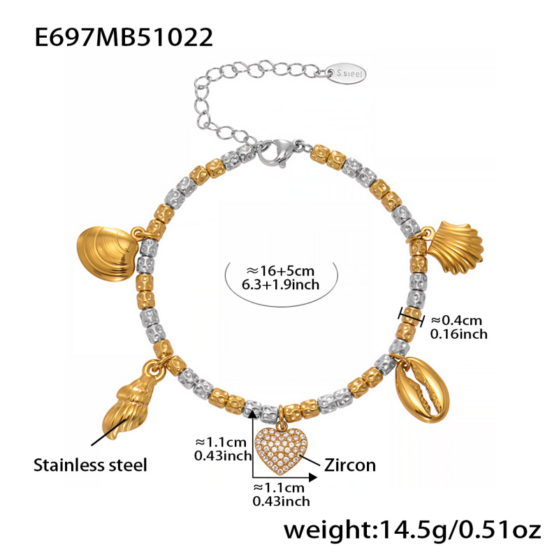 Women's bracelet, 18K gold plated, with cubic zirconia heart pendant, women's jewelry gift bracelet