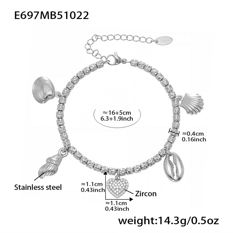 Women's bracelet, 18K gold plated, with cubic zirconia heart pendant, women's jewelry gift bracelet