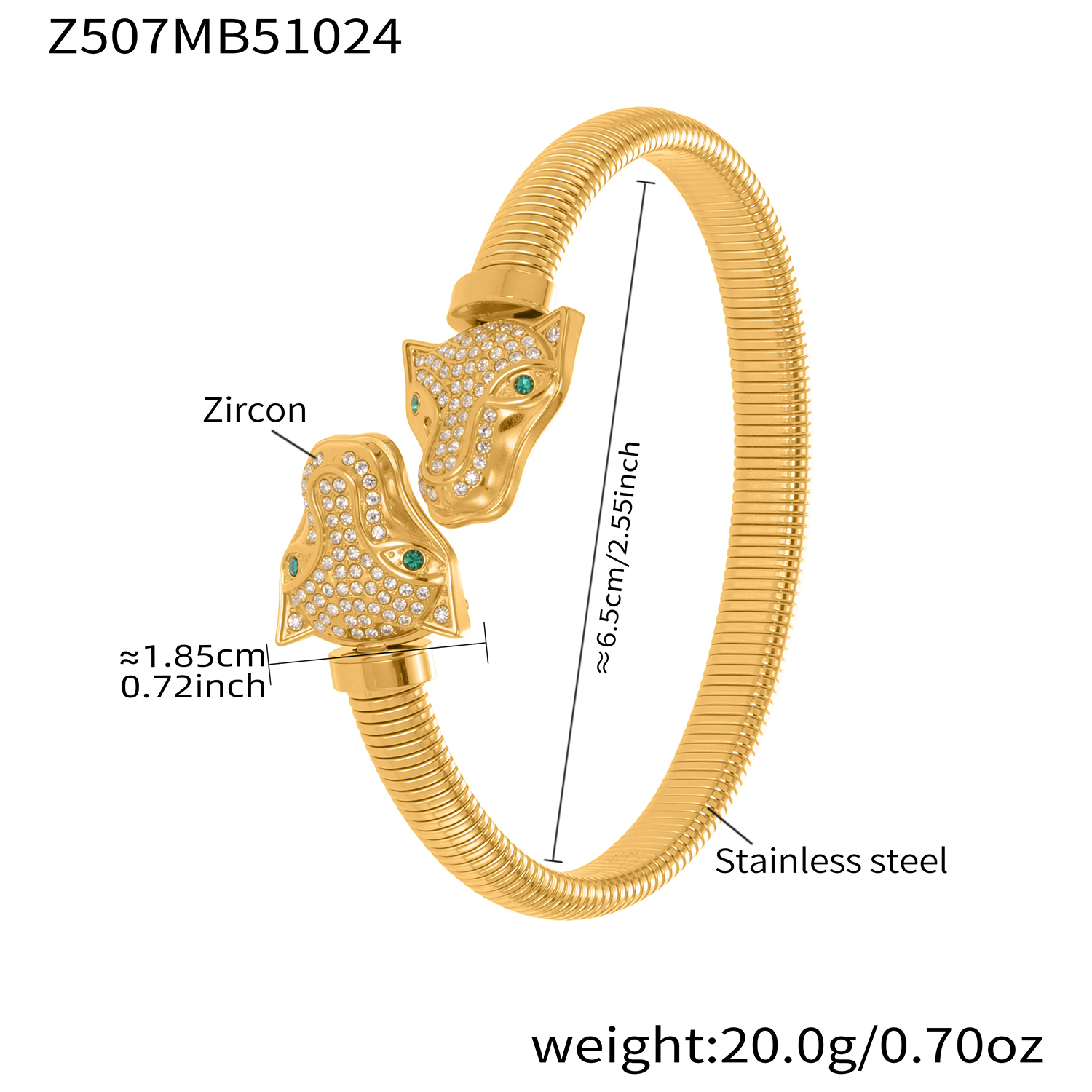Women's 18K gold-plated serpentine stainless steel hinge clasp zircon bracelet, fashionable women's jewelry that won't fade