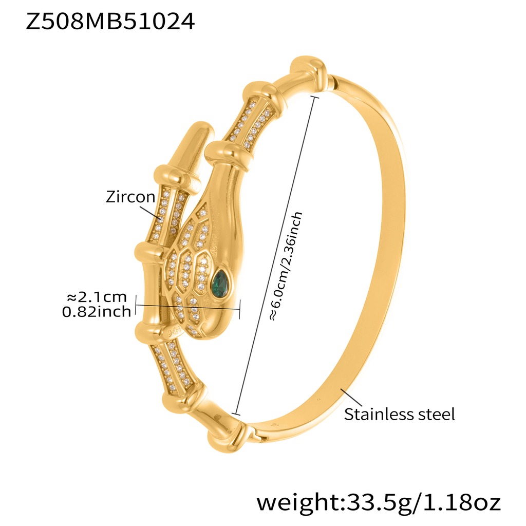 Women's 18K gold-plated serpentine stainless steel hinge clasp zircon bracelet, fashionable women's jewelry that won't fade