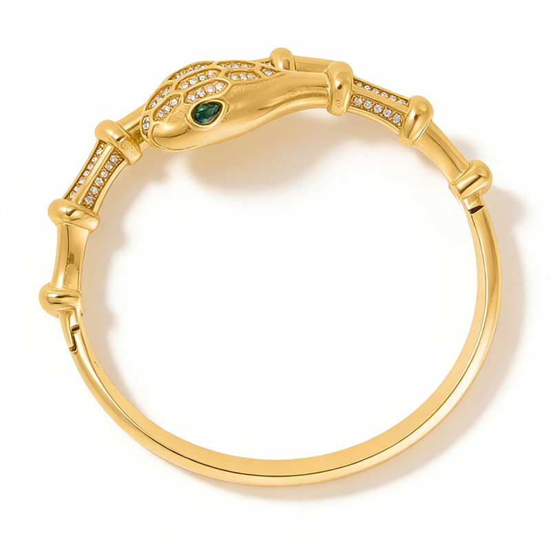 Women's 18K gold-plated serpentine stainless steel hinge clasp zircon bracelet, fashionable women's jewelry that won't fade