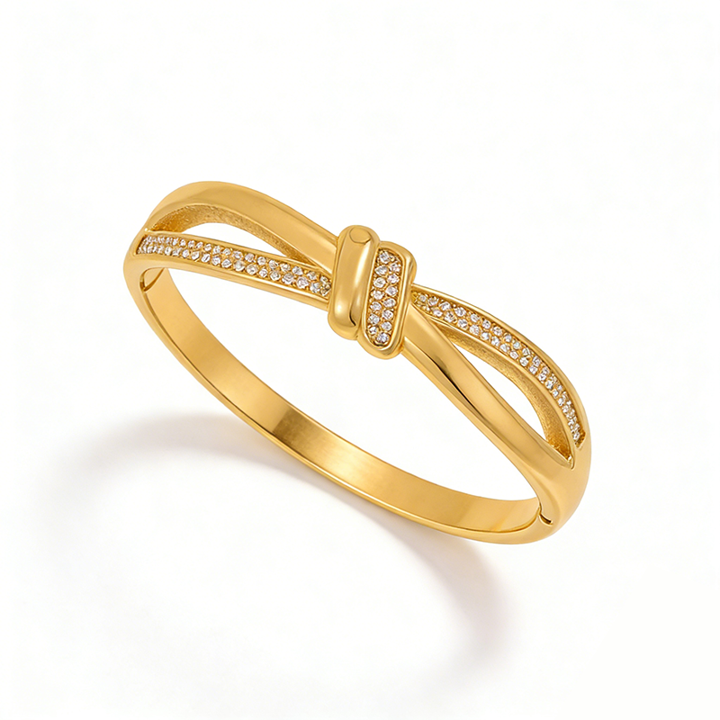 18K gold-plated zircon bracelet, women's jewelry, stainless steel bangle, artificial diamond, colorfast