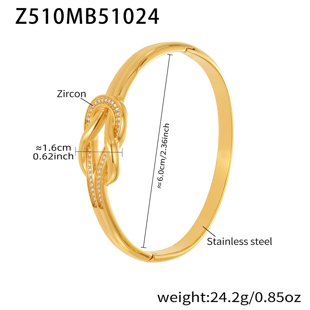 18K gold-plated zircon bracelet, women's jewelry, stainless steel bangle, artificial diamond, colorfast